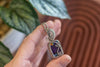 Dichroic Purple, Blue, and Gold Fused Glass Pendant with Sterling Silver Wire Wrapping