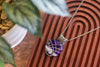 Crisscross Sterling Silver Pendant with Deep Purple and White Fused Glass Cabochon