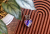 Purple, Blue, and White Fused Glass Heart Pendant with Copper Wire Wrapping
