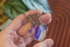 Purple, Blue, and White Fused Glass Heart Pendant with Copper Wire Wrapping