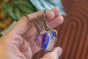 Purple, Blue, and White Fused Glass Heart Pendant with Copper Wire Wrapping