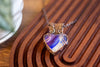 Purple, Blue, and White Fused Glass Heart Pendant with Copper Wire Wrapping