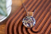 Copper Wire Wrapped Pendant with Blue and Silver Fused Glass