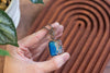 Blue and White Dichroic Fused Glass Pendant with Copper Wire Wrapping
