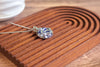 Blue, Grey, and White Fused Glass and Sterling Silver Pendant