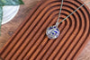 Blue, Grey, and White Fused Glass and Sterling Silver Pendant