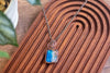 Blue and White Dichroic Fused Glass Pendant with Copper Wire Wrapping