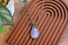 Purple and Blue Fused Glass Pendant with Copper Wire Wrapping