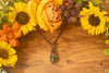 Pink, Green, and Black Fused Glass and Copper Wire Teardrop Pendant