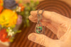Pink, Green, and Black Fused Glass and Copper Wire Teardrop Pendant