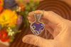 Blue Iridescent Fused Glass and Sterling Silver Double-Sided Heart Necklace