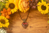 Shades of Pink and Black Fused Glass Heart Pendant with Copper Wire Wrapping
