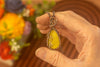 Dichroic Yellow Fused Glass and Copper Wire Teardrop Pendant