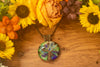 Blues and Greens Fused Glass Pendant with Copper Tree of Life