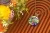 Blues and Greens Fused Glass Pendant with Copper Tree of Life