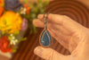 Blue Fused Glass and Copper Wire Teardrop Pendant
