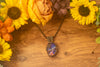 Blue and Pink Fused Glass and Copper Wire Wrapped Pendant