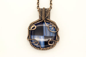 streaked-blue-black-fused-glass-pendant-copper-wire-wrapping-nymph-in-the-woods-jewelry