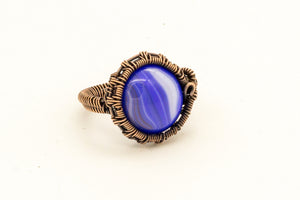 blue-streaked-fused-glass-copper-wire-wrapped-ring-nymph-in-the-woods-jewelry