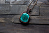 Copper Wire Wrapped Pendant with Stylized Flowers on Teal Fused Glass