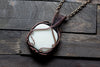 Copper Wire Wrapped Pendant with Stylized Flowers on Teal Fused Glass