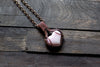 Pink Heart Fused Glass Pendant with Copper Wire Wrapping
