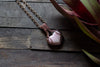 Pink Heart Fused Glass Pendant with Copper Wire Wrapping