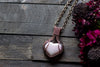 Pink Heart Fused Glass Pendant with Copper Wire Wrapping
