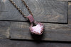 Pink Heart Fused Glass Pendant with Copper Wire Wrapping