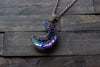 Blue and Purple Fused Glass Moon Pendant with Copper Wire Wrapping