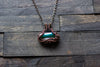 Dichroic Green and White Fused Glass Pendant with Copper Wire Wrapping