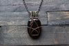 Glittery Dichroic Black Glass Pendant with Copper Wire Wrapping