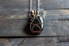 Glittery Dichroic Black Glass Pendant with Copper Wire Wrapping