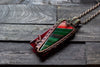 Green and Red Fused Glass Statement Pendant with Copper Wire Wrapping