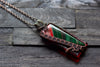 Green and Red Fused Glass Statement Pendant with Copper Wire Wrapping