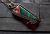 Green and Red Fused Glass Statement Pendant with Copper Wire Wrapping