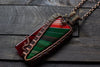 Green and Red Fused Glass Statement Pendant with Copper Wire Wrapping
