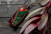Green and Red Fused Glass Statement Pendant with Copper Wire Wrapping