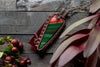 Green and Red Fused Glass Statement Pendant with Copper Wire Wrapping