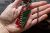 Green and Red Fused Glass Statement Pendant with Copper Wire Wrapping