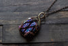 Dichroic Purple and Black Fused Glass Double Sided Pendant with Copper Wire Wrapping
