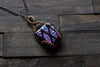 Dichroic Purple and Black Fused Glass Double Sided Pendant with Copper Wire Wrapping