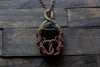 Dichroic Purple and Black Fused Glass Double Sided Pendant with Copper Wire Wrapping