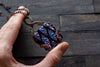 Dichroic Purple and Black Fused Glass Double Sided Pendant with Copper Wire Wrapping
