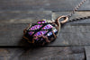 Dichroic Purple and Black Fused Glass Double Sided Pendant with Copper Wire Wrapping