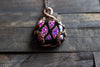Dichroic Purple and Black Fused Glass Double Sided Pendant with Copper Wire Wrapping