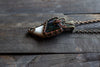 "Oil Slick" Dichroic and White Fused Glass Pendant with Copper Wire Wrapping
