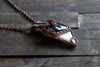 "Oil Slick" Dichroic and White Fused Glass Pendant with Copper Wire Wrapping