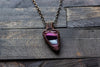 Shades of Purple and Cream Fused Glass Pendant with Copper Wire Wrapping