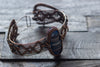 Copper Wire Wrapped Statement Bracelet with Streaked Blue and Grey Fused Glass